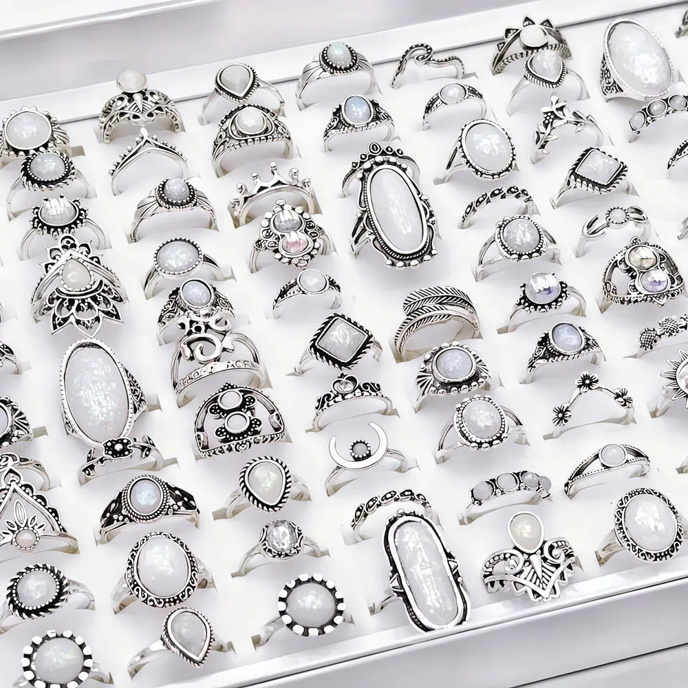 10/20/30 قطعة/الوحدة موضة جديدة خمر سحر بوهو الحجر الطبيعي خواتم للنساء مزيج نمط مهرجان مجوهرات هدايا الديكور الطرف