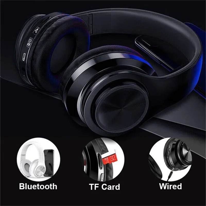 Metal Luminous Bluetooth 5.0 Earphones Headworn Hifi Stereo Deep Bass TF Card Mode Headphone Wireless Sports Gaming PC Headset