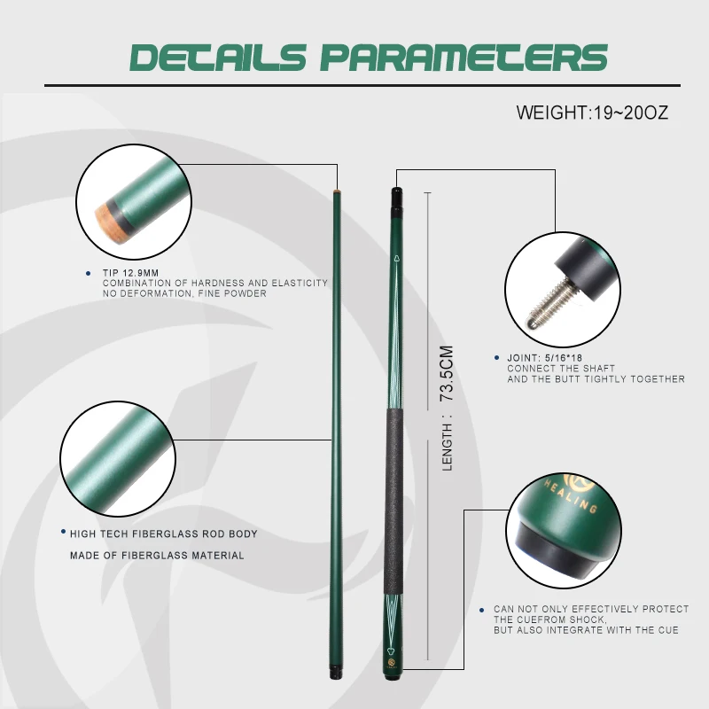 High Technology Carbon Fiber Shaft Stainless Steel 2-Piece Billiard Cue 19-20oz 5/16*18 Pool Cue