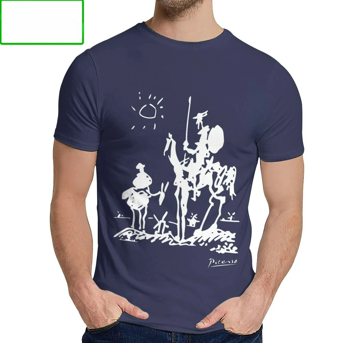 Nueva camiseta de algodón con estampado de pintura artística de Picasso para hombre, camiseta de caballero Don Quijote, ropa de calle para mujer, hermoso cuello redondo clásico