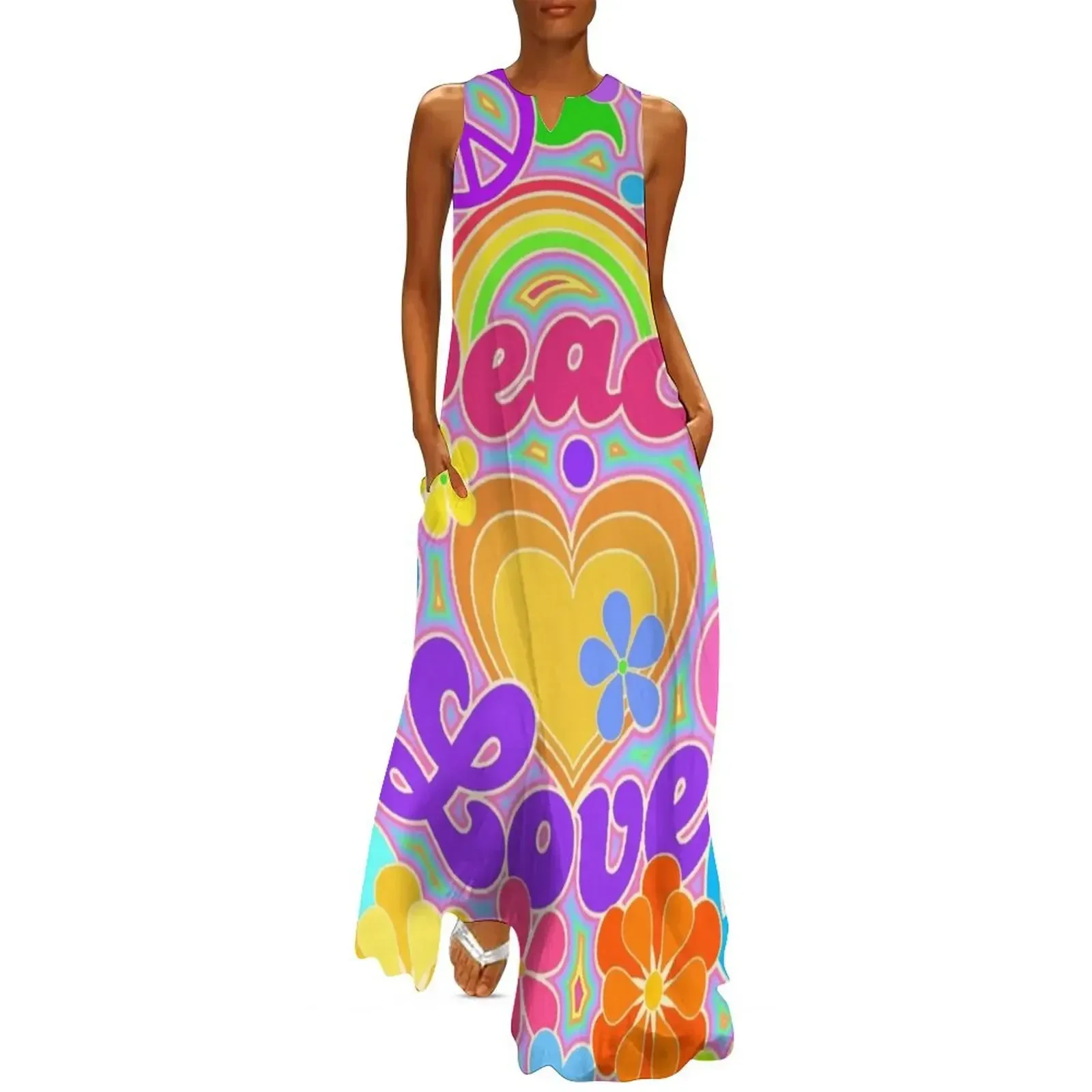 

Peace and Love Hippie Art Long Dress beach dresses prom dresses evening dresses women fairy dress Dress