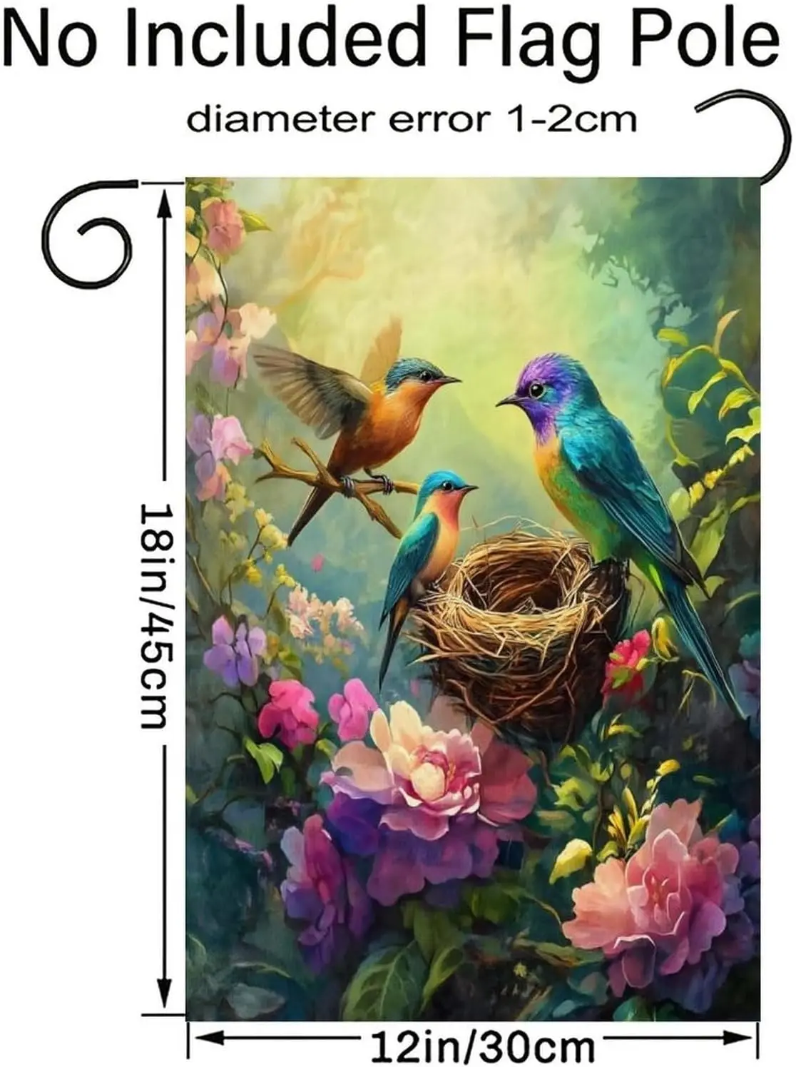 Colorful Birds Nest Floral Garden Flag Single Sided,Vertical Linen Yard Flags Burlap,Outdoor Decoration for Patio Lawn Porch uui