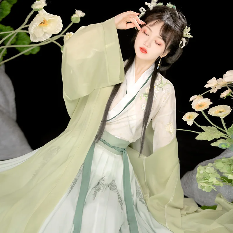 YF53 Original Song Dynasty Hanfu Female Chinese Wind Green Super Elegant Daily Ancient Clothing Improvement Spring