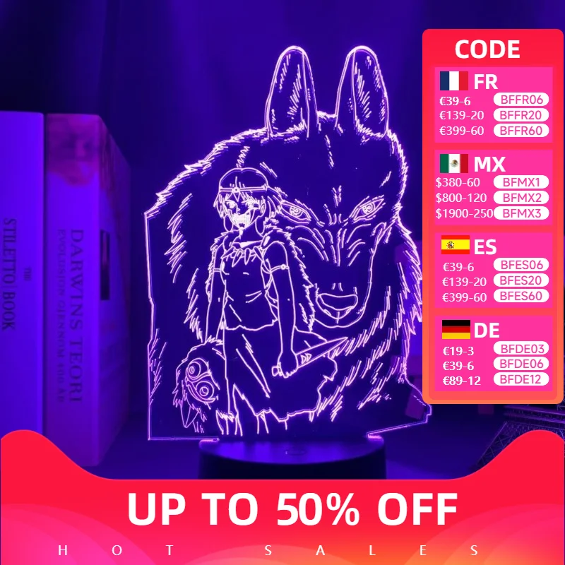 16 colors Princess Mononoke Night Light Anime Toys Action Figure Table Lamp Acrylic Model Kids Christmas Gifts