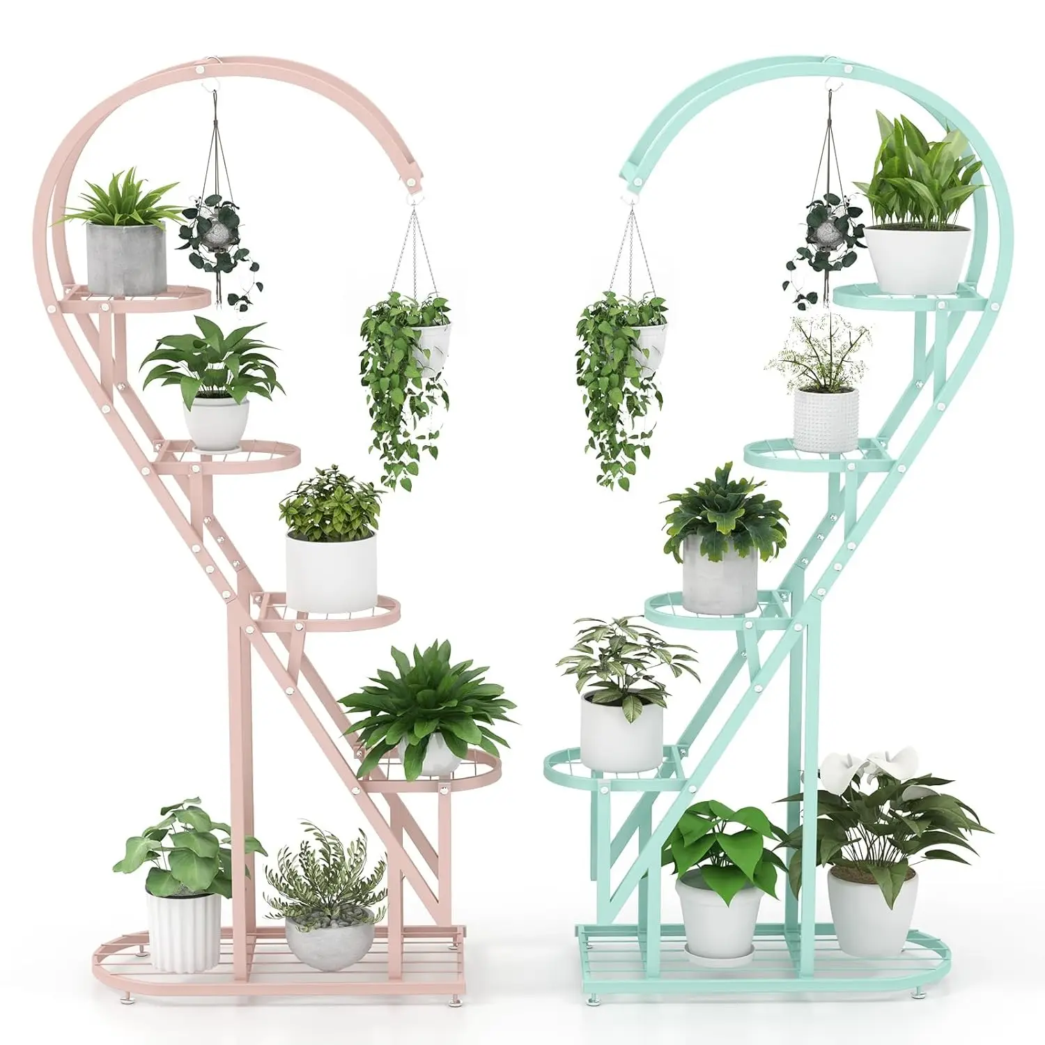 

5 Tier Metal Plant Stand Indoor, Creative Heart-shaped Ladder Plant Shelf with Hanging Hook for Multiple Plants,, Customized
