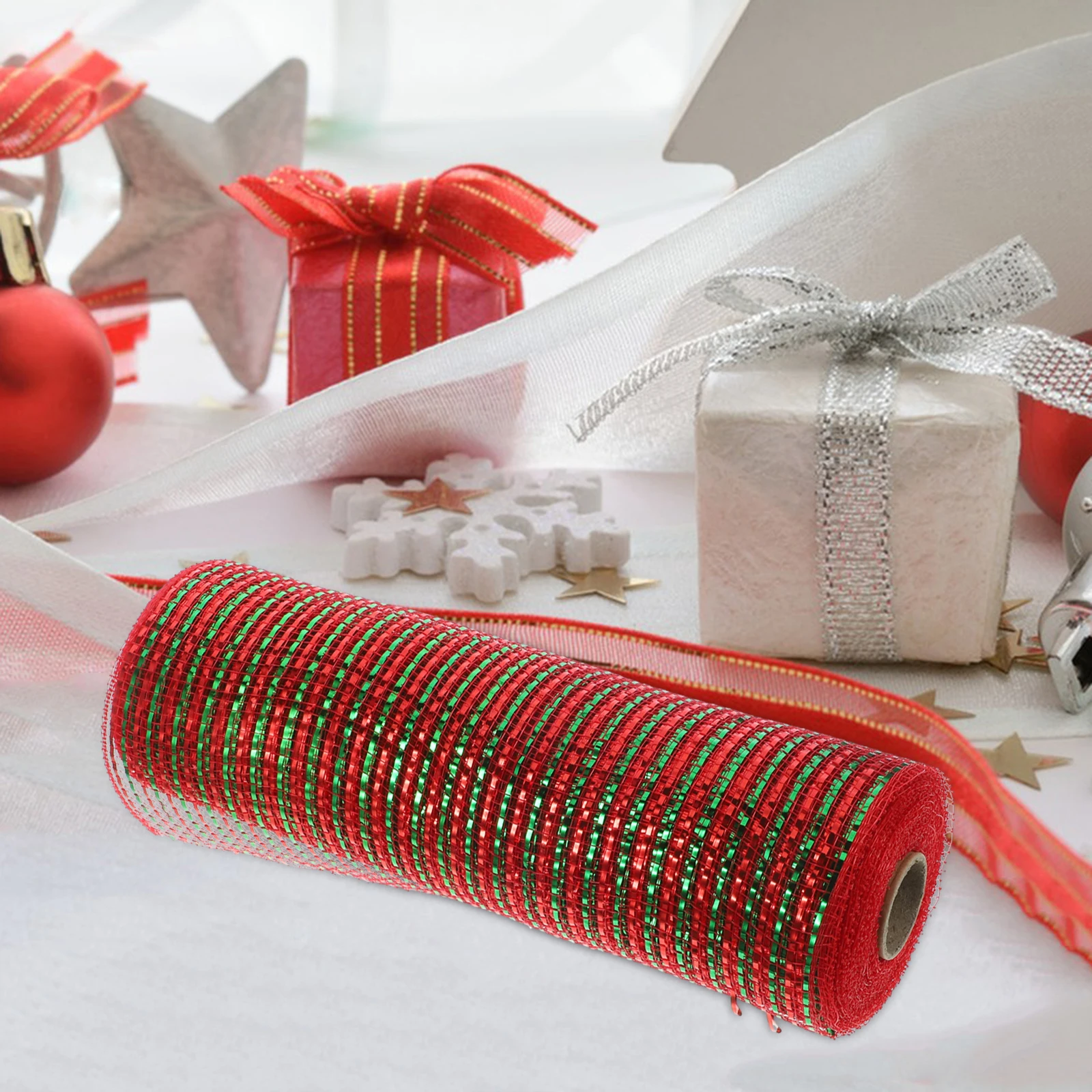 

Decorative Mesh Ribbon for Wrapping Stripes Ribbons Crafts Christmas Tree Thick Wedding