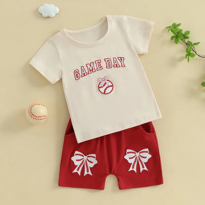 

RUEWEY 3 Months to 3 Years Baby Boy Shorts Sets Summer Clothes Short Sleeve O Neck Letter Baseball Embroidery Tops and Shorts