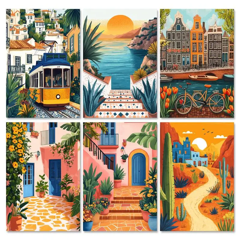RUOPOTY, cuadro con ilustración, pintura por números para adultos, kits de pintura acrílica con diseño de puesta de sol sobre lienzo para decoración del hogar, bricolaje