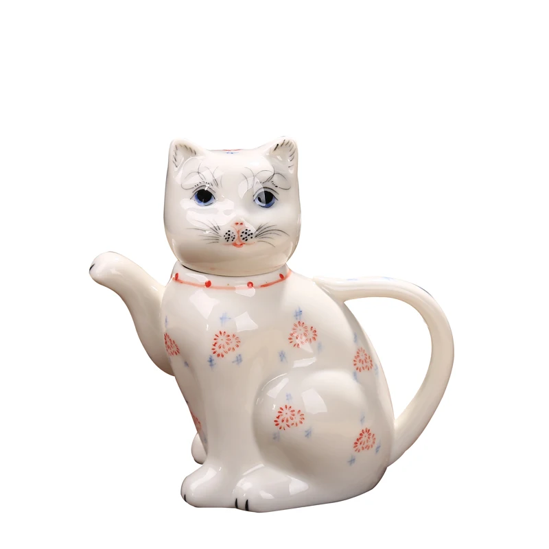 

Antique Lucky Cat Cute Teapot Filter Porcelain Hand Painted Tea Set Handmade Wine Pot Household