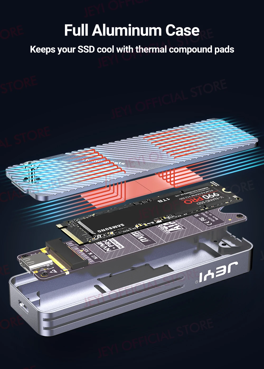 JEYI Visual Smart M.2 NVMe NGFF SSD-Gehäuse, unterstützt 5s-Schreibschutz, 3s Re-connect, USB 3.2 Gen2 10 Gbit/s, UASP-Trimmung – Detail 13