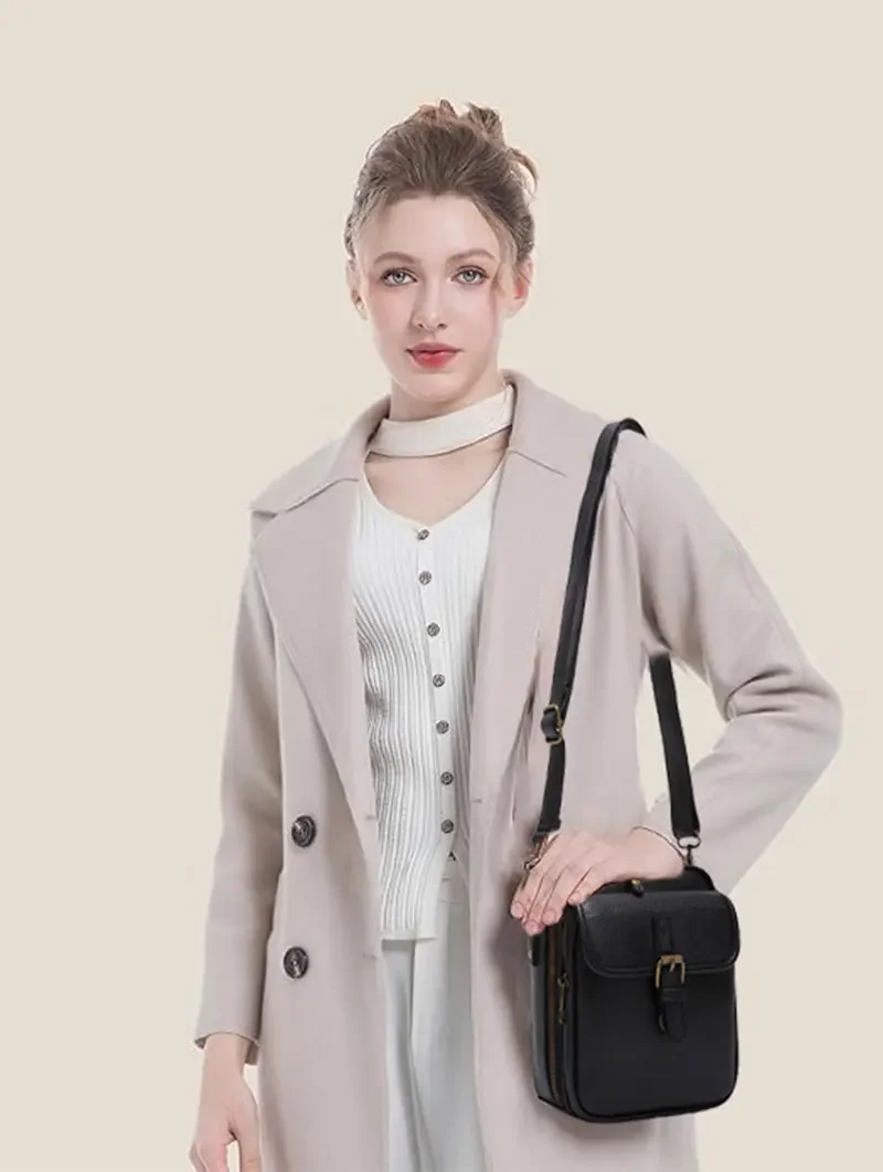 Vintage Schultertasche mit 10 RFID-Fächern, Doppelschichtig, Große Umhängetasche, Tragbare Tägliche Pendler-Tasche, Diebstahlsichere Handtasche für Frauen – Detail 6