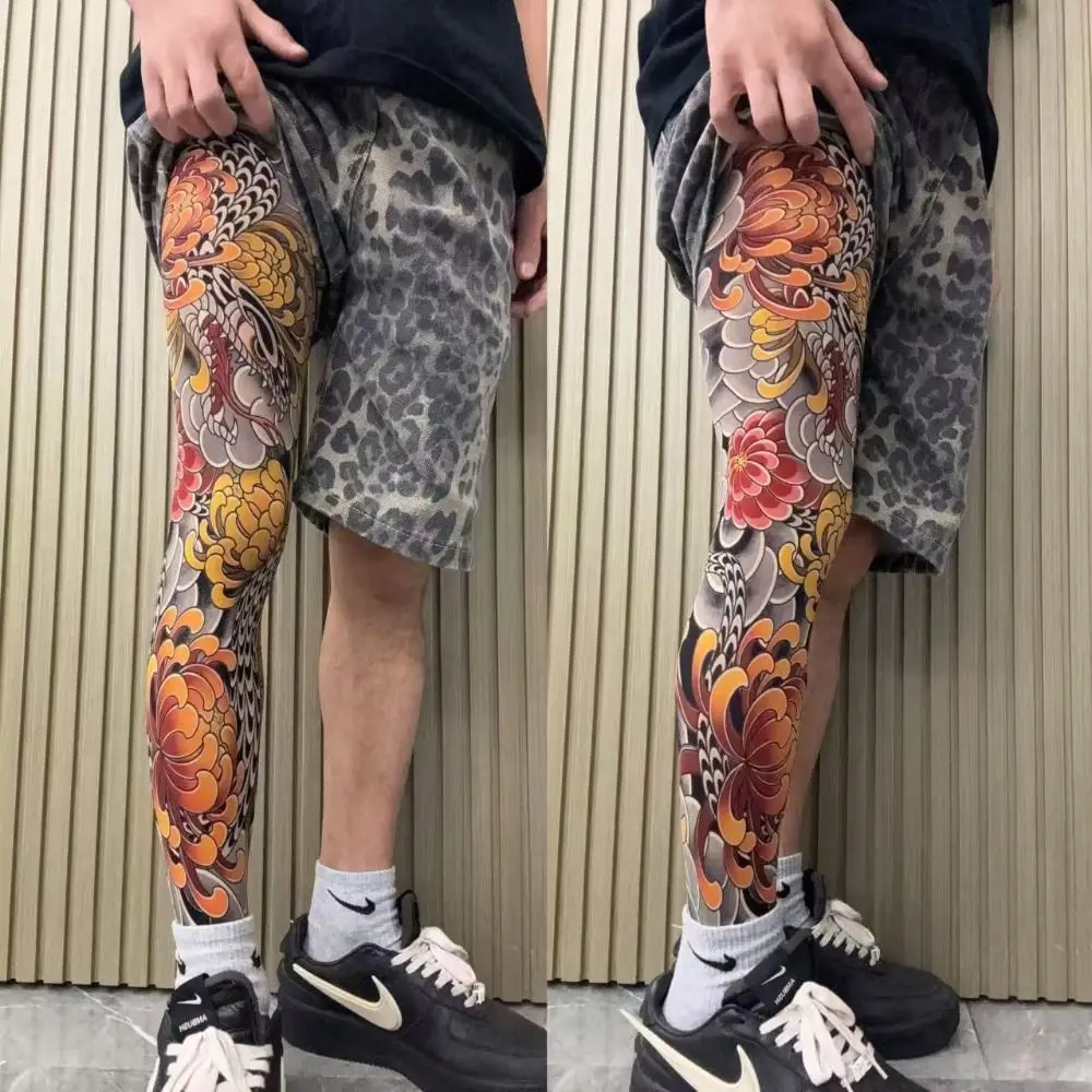 Neue Ganzbein-Tattoo-Strümpfe, Sonnenschutz, Radfahren, Angeln, elastische Socken, japanisch bedruckte Strumpfhosen, sexy Strümpfe, Unisex