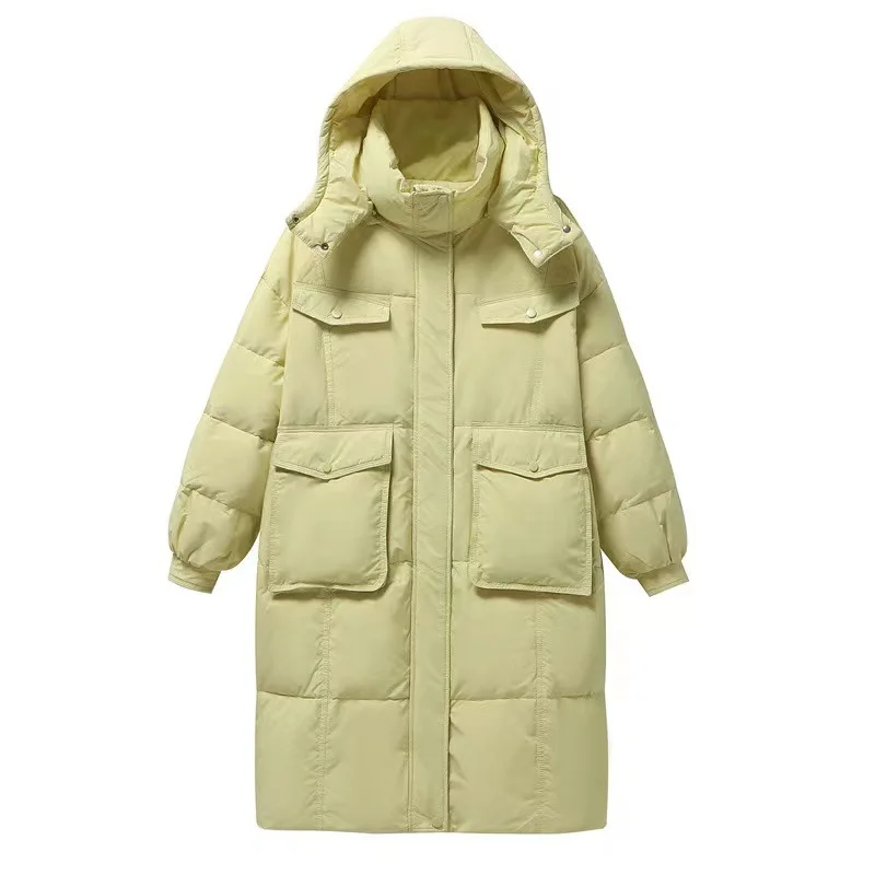 

Autumn/Winter Hooded Down Coat Women's Mid length White Duck Down Warm Winter Coat Multi color Academy Style Loose Fit Large