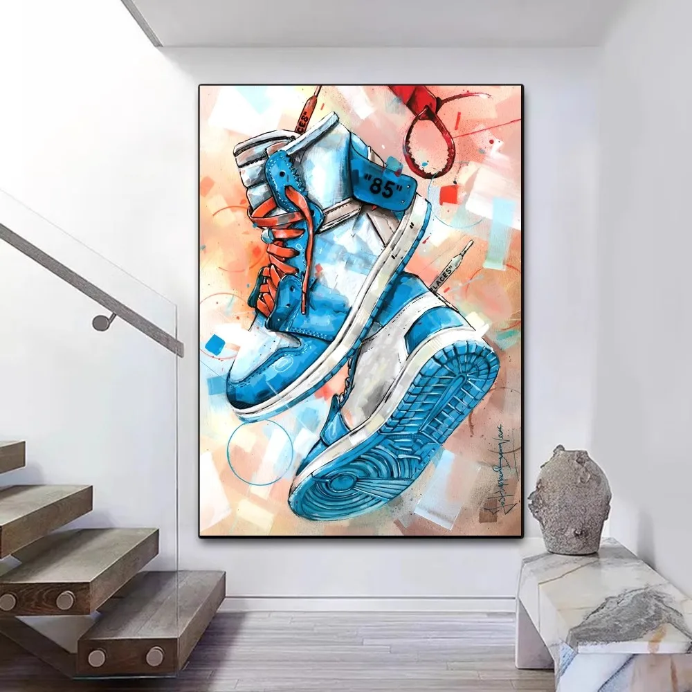 Graffiti Sneakers Wall Art Poster Sticky HD Quality Wall Art, carteles Retro Para el hogar, decoración de habitación Kawaii