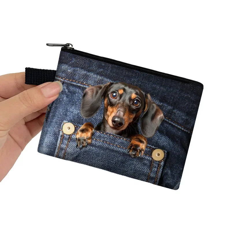 Funny jeans Pocket Dog Coin Bag Pet French Bulldog Dachshund Schnauzer Pug Dogs Key Credit Card Holder Mini Pouch Coin Money Bag