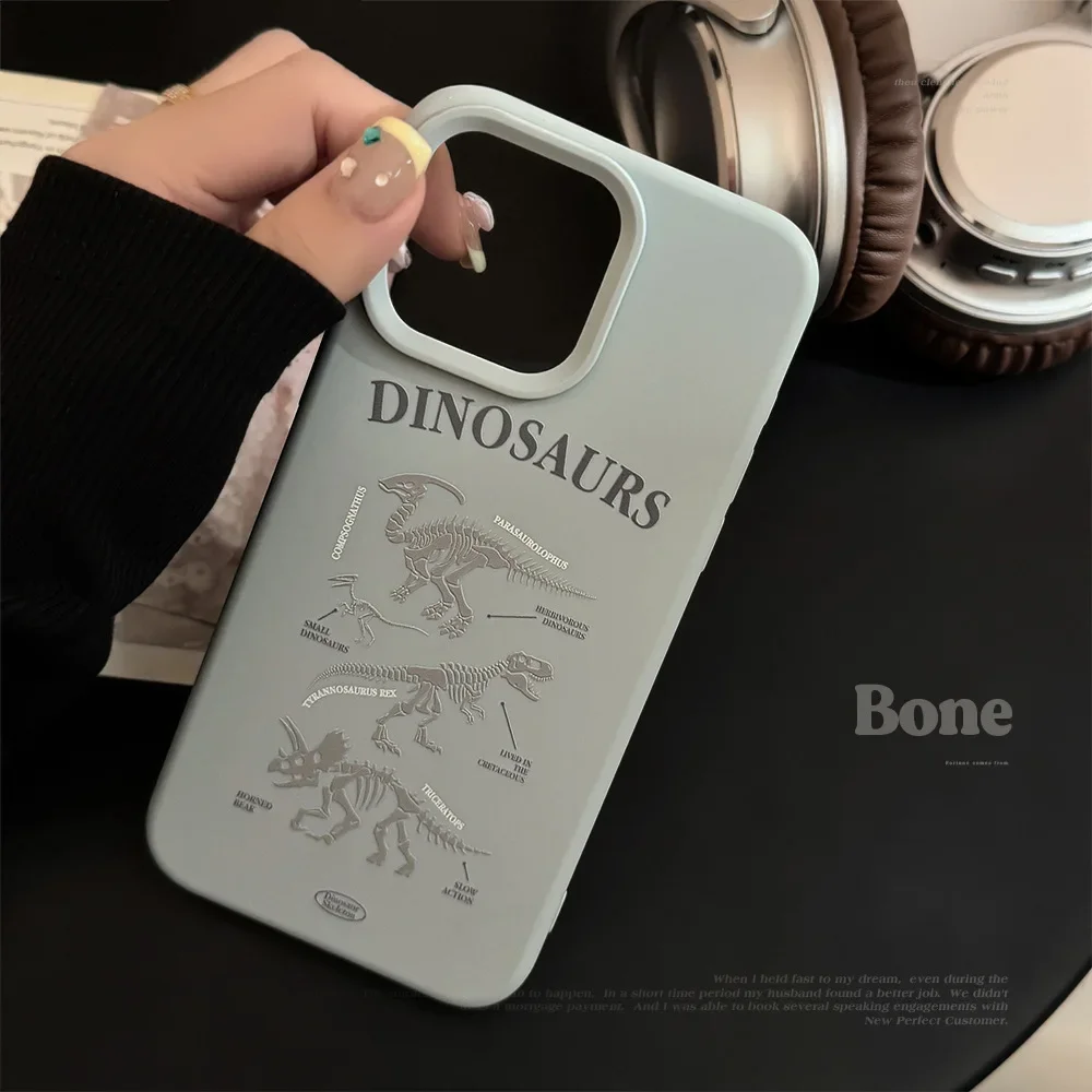 Retro Blue Dinosaur Bones Soft Cover Case for iPhone 16 15 14 13 12 Pro Max Plus Shockproof Protective Phone Case