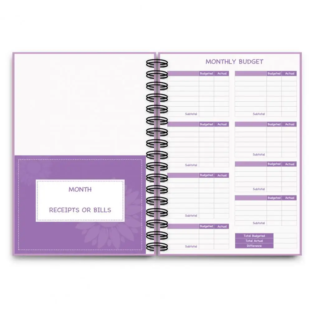 Budget Planner with Interior Pocket, Marcador, Cord Pen, Organizador, Mensal, Semanal, Planejador, Material Escolar, 12, 2024