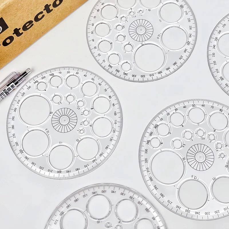 6-Piece Set of 360-Degree Full-Circle Protractors, Geometric Drawing Tool, Large Transparent Circle Protractor, Quick Circle Drawing Tool, Essential Tool for Study and Office Use