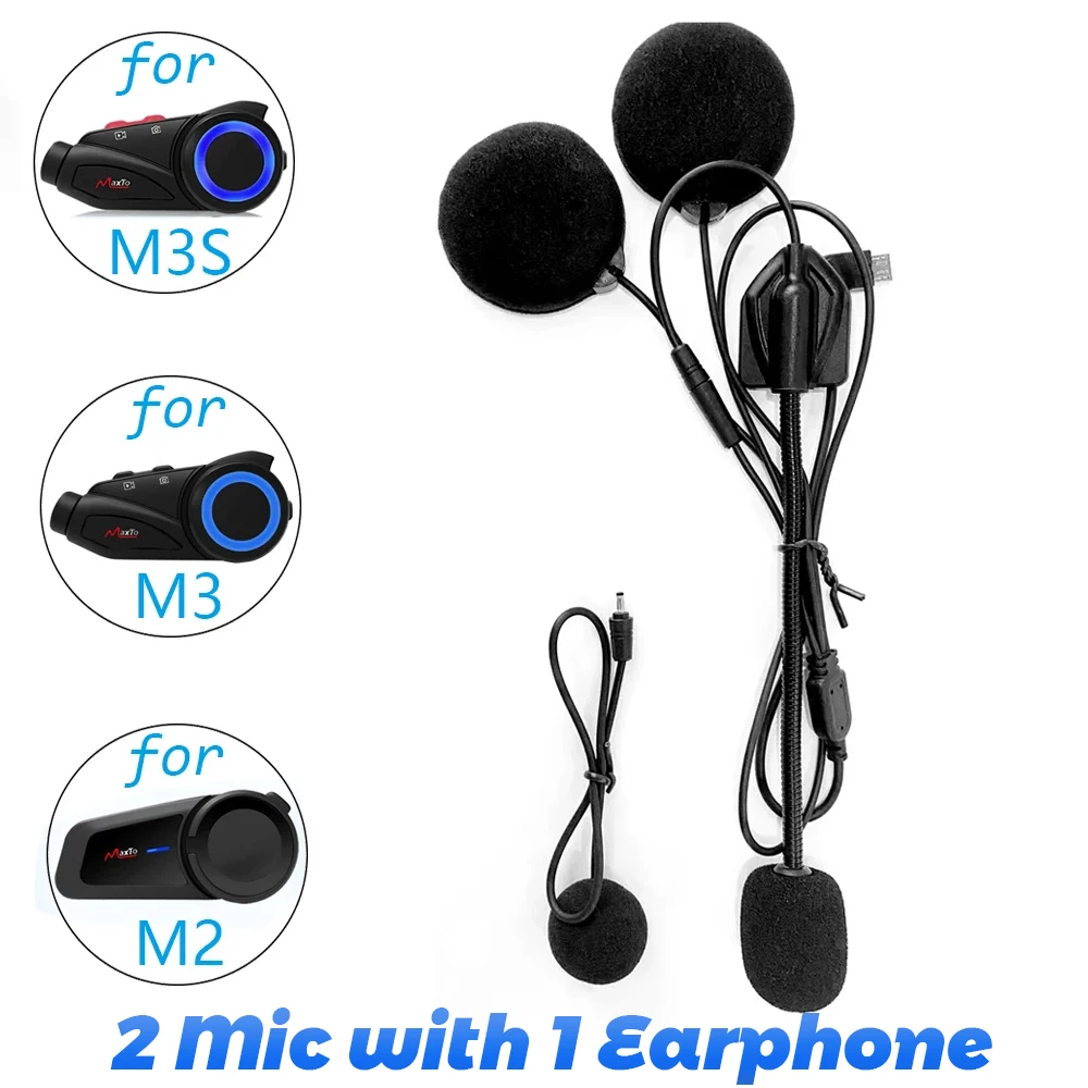 For Maxto M2 M3 M3S M2C Headset Accessories Micro USB Jack Headphone with 2 Microphone Suit for Motorcycle Full/Face Helmet