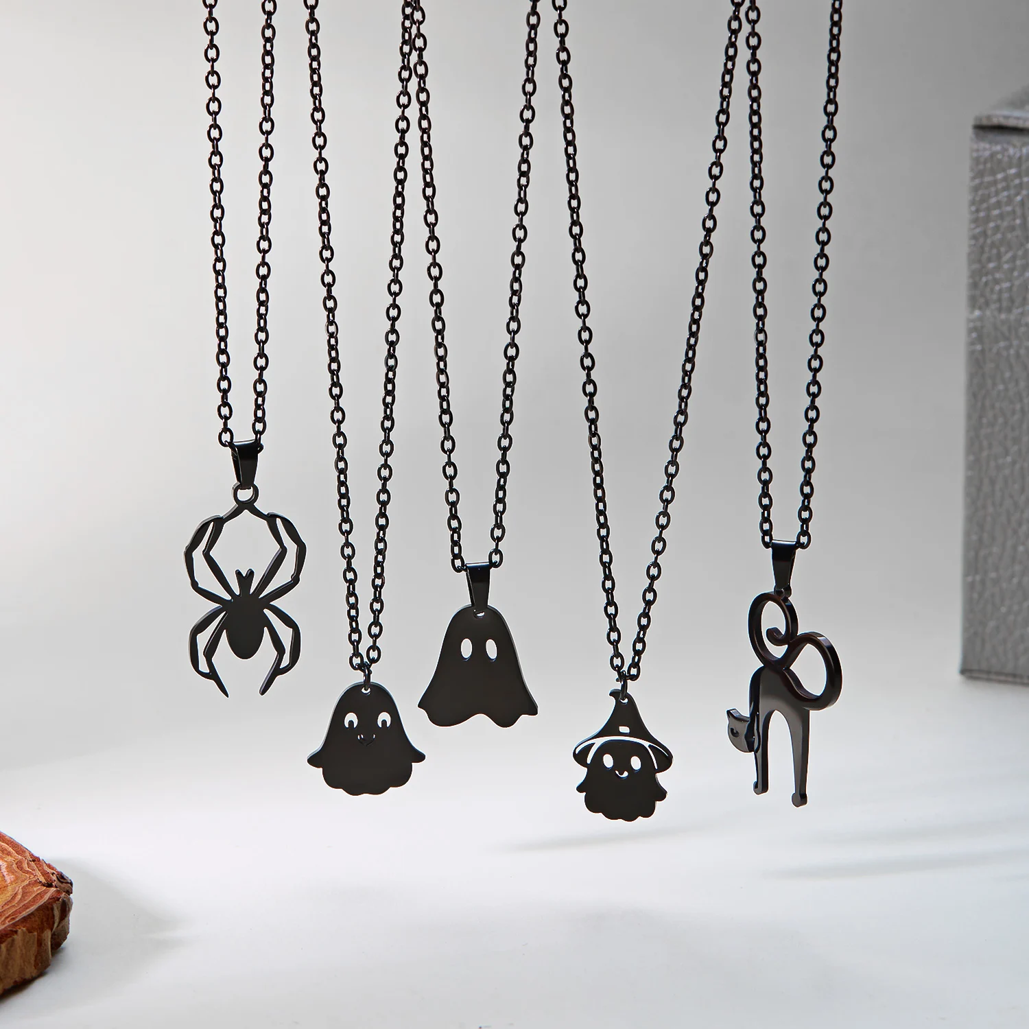Mode Edelstahl Halloween Anhänger Halskette für Frauen Männer schwarze Katze Geist Spinne Kürbis Halskette Freundschaft Schmuck Geschenk – Detail 27