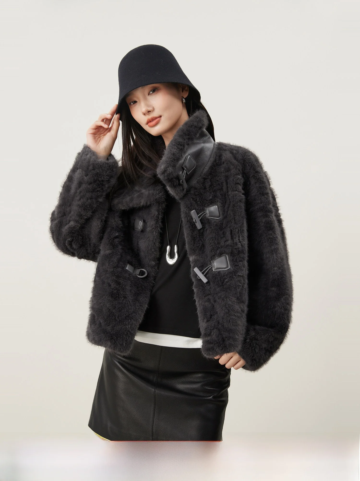 

Vintage Anti-Aging Water Wave Texture Faux Fur Collar ort Jaet Women's New Sle MIJOR Polyester Fiber Long Sve Coat