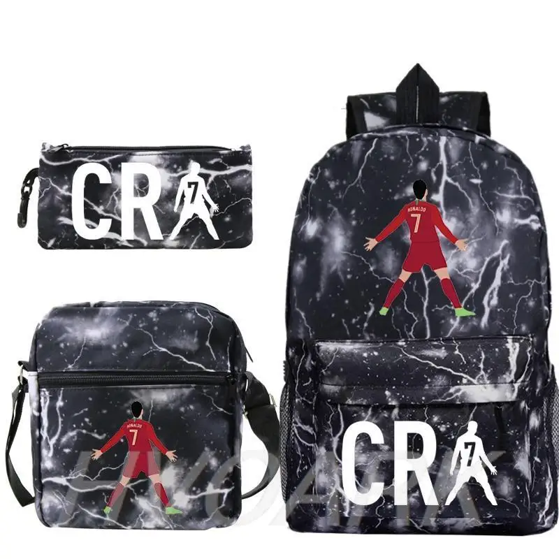 3pcs Football CR7 Backpack 3D Printe Teens Shoulder Bags Women Men High School Students School Bags