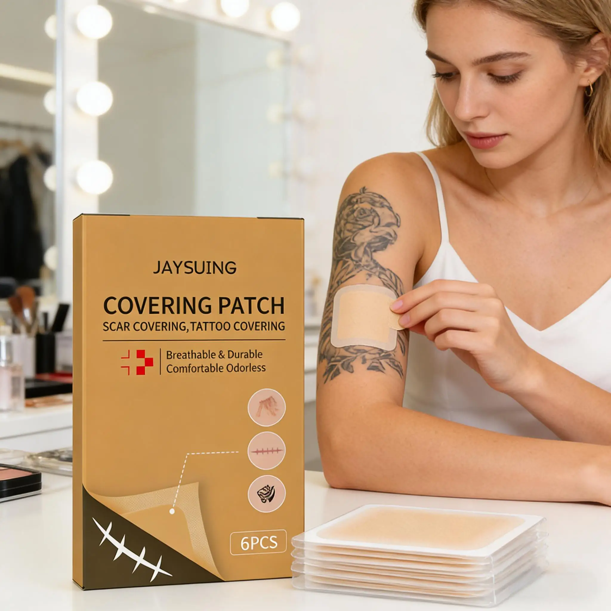 

Invisible Concealer Patches Waterproof Full Cover Concealer Tattoo Scar Birthmark Natural Breathable Skin Flaw Hide Tapes 6PCS
