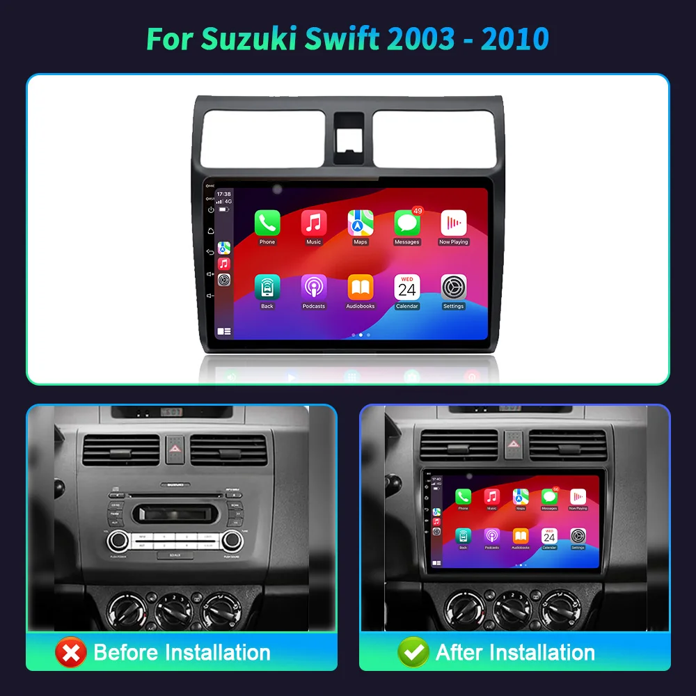 For Suzuki Swift 2003-2010 Car Radio Multimedia Player Navigation 4G GPS Android Bluetooth Wireless CarPlay Touch Screen Stereo