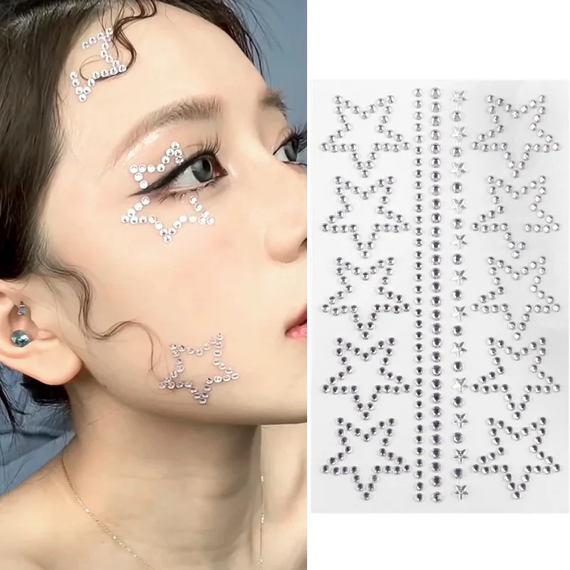 

1 лист, музыкальные вечерние украшения для лица, макияж глаз, 3D наклейки с пятиконечной звездой «сделай сам», праздничные аксессуары, наклейки для боди-арта