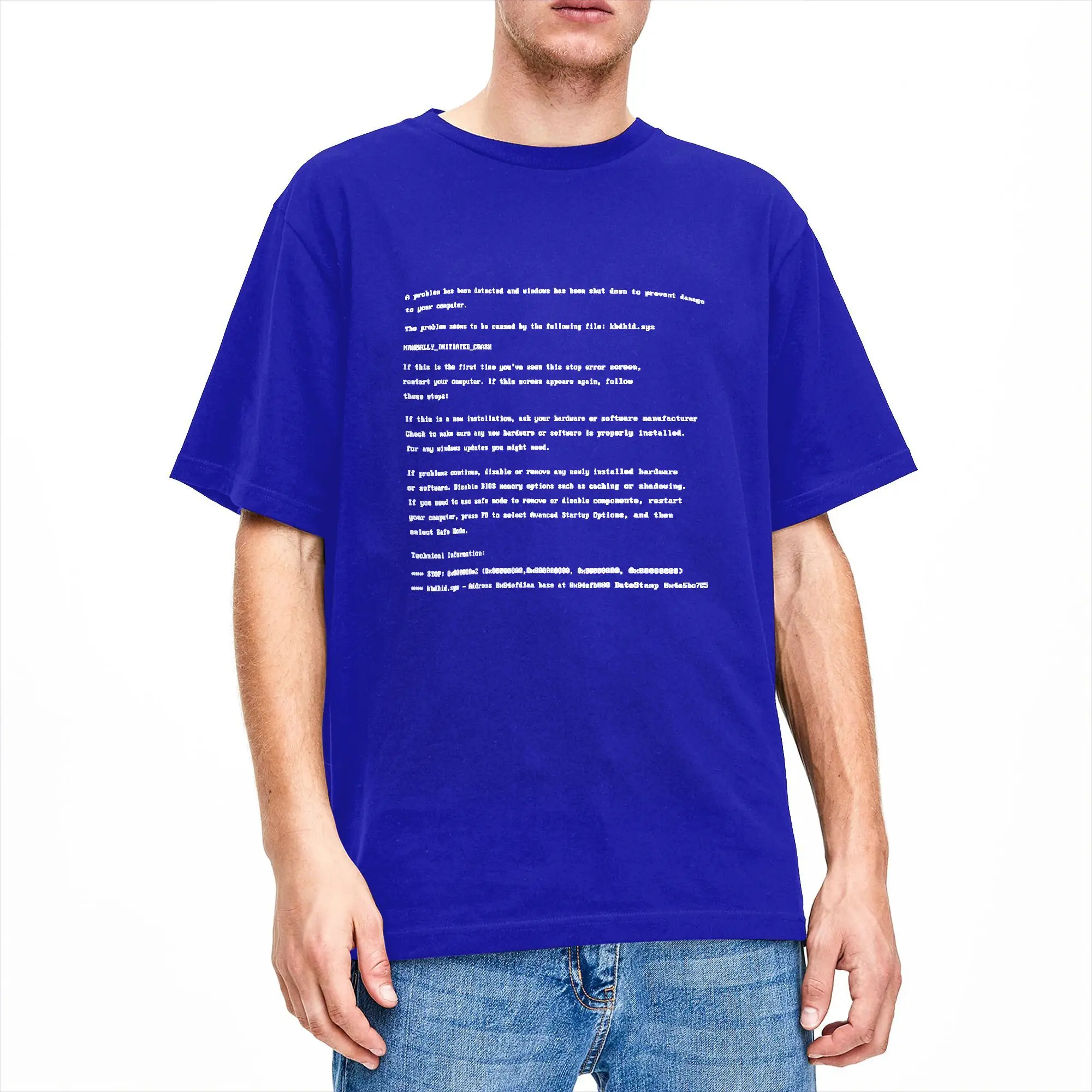 Men's Blue Screen of Death Error Tshirt Computer Crash PC T Shirts Tops Summer Streetwear Crewneck Harajuku Casual Tee Shirt