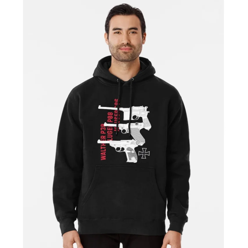 German Walther P38, Luger P08, Mauser C96 Pistols Pullover Hoodie New 100% Cotton Comfortable Casual Mens Sweatshirt Streetwear