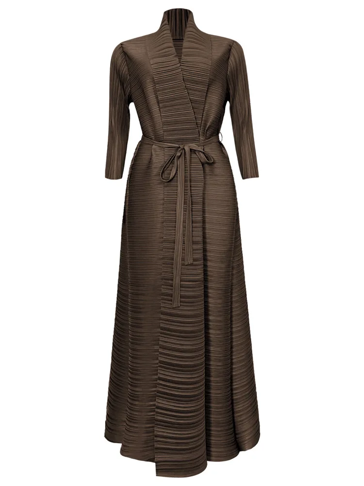 

Miyake Pleated Abaya Women Dubai Muslim Caftan Vintage Solid Long Sleeve Morocco 2025 Original Designer Cardigan Long Coats