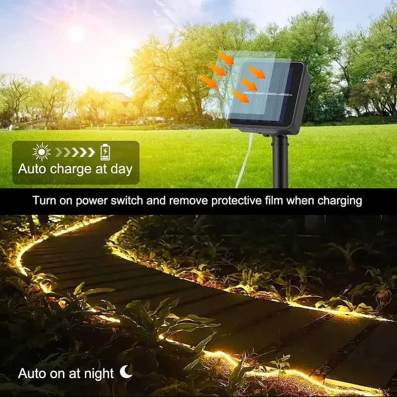 Solar LED Rope Strip Light 8 Mode Fairy String Lights for Garden Christmas Halloween Decor IP65 Waterproof Outdoor String Lights