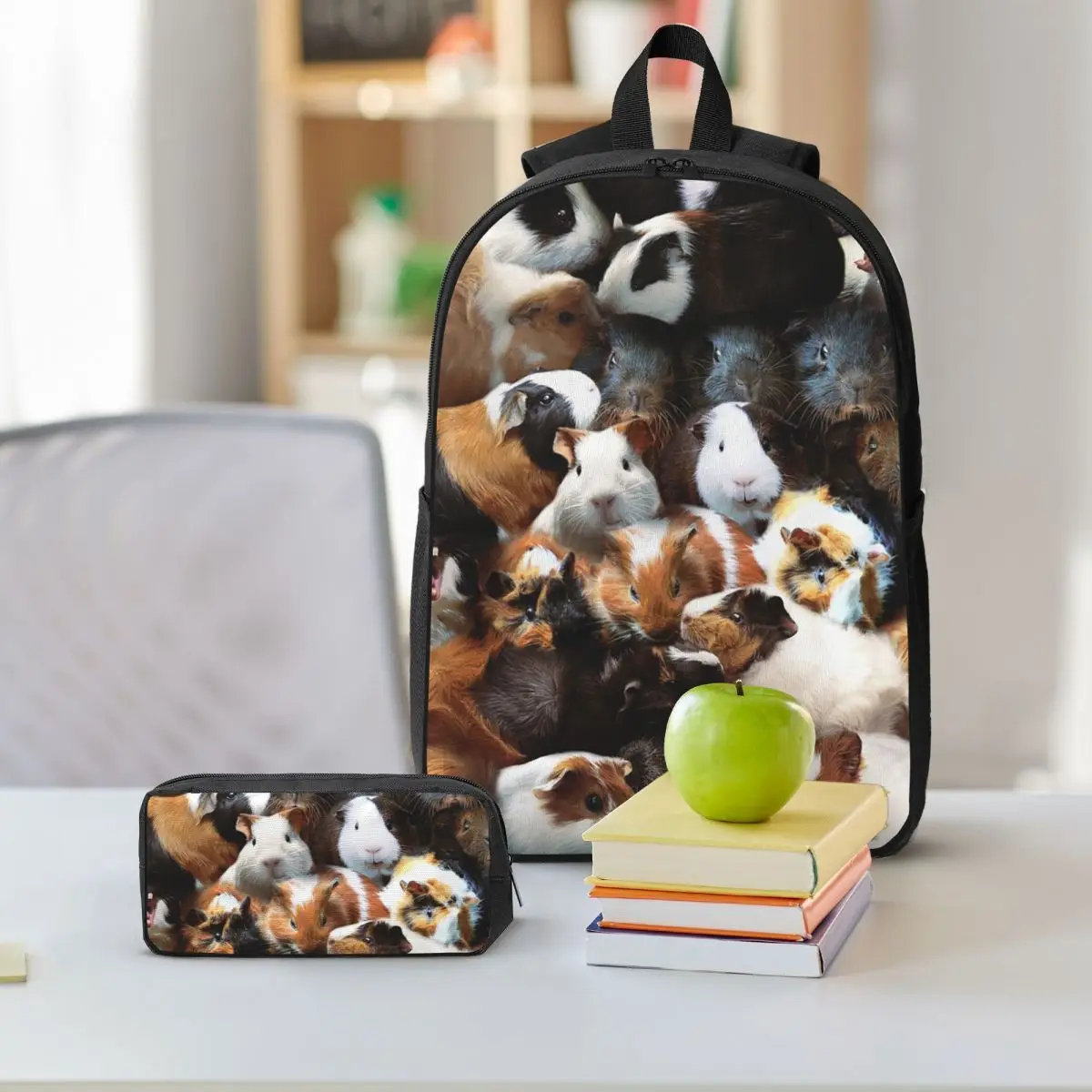 Guinea Pigs Backpack Boys Girls BookBag School Bag Shoulder Bags 3ps Insulated Lunch Bag Pencil Case