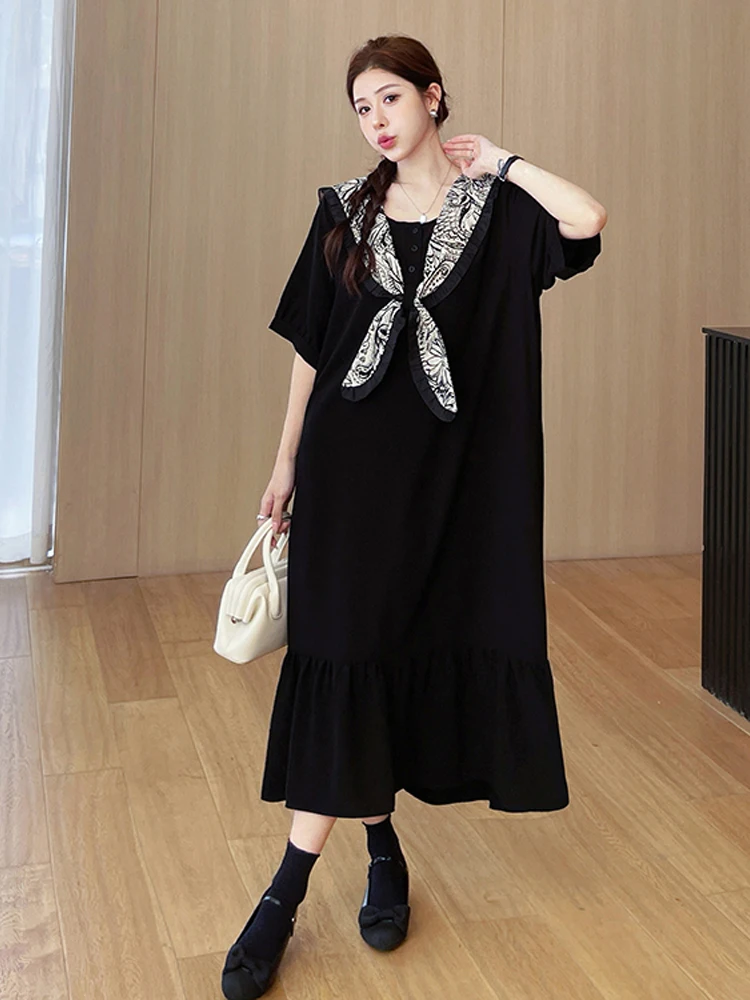 NYFS 2025 Summer New Cool and not wrinkle Women Dress Vestidos Robe Elbise Loose Plus Size Patchwork Short Sleeve Long Dresses #4