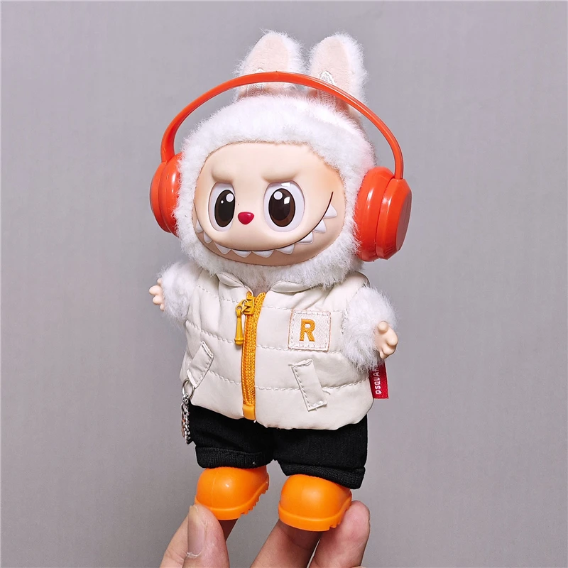 Per 15 17 cm Labubu Doll Tinta unita Inverno Giù Gilet con scarpe Jeans Abbigliamento Color Blocking T-shirt Outfit Abbigliamento Accessori
