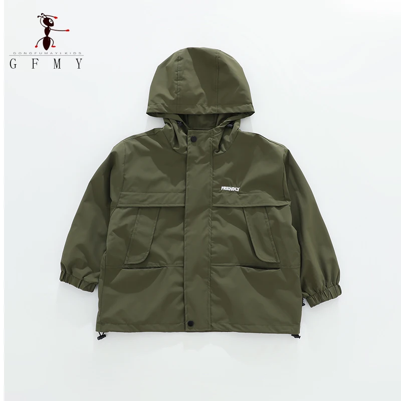 

2023 Autumn New Children's Fashion Outerwear Boys' Letter Embroidered Casual Tops Korean Style Waterproof jackets Hooded Coat