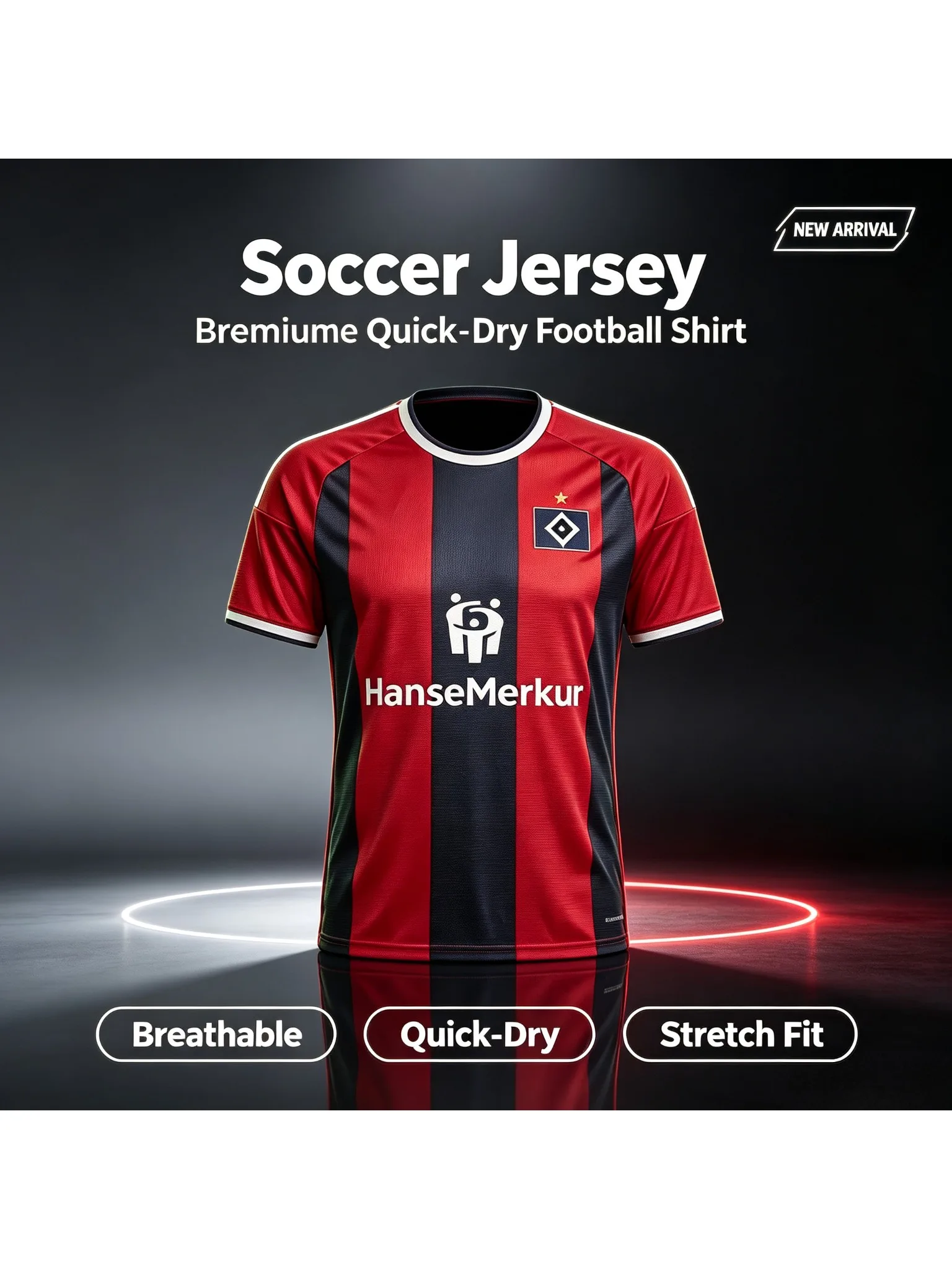 26-27 Sportliches Erwachsenen-Athleisure-T-Shirt Hamburger SV Fußball-Drittes-Trikot Atmungsaktiv Schnelltrocknend Sommer Lässiges Leichtgewicht-Familien-T-Shirt