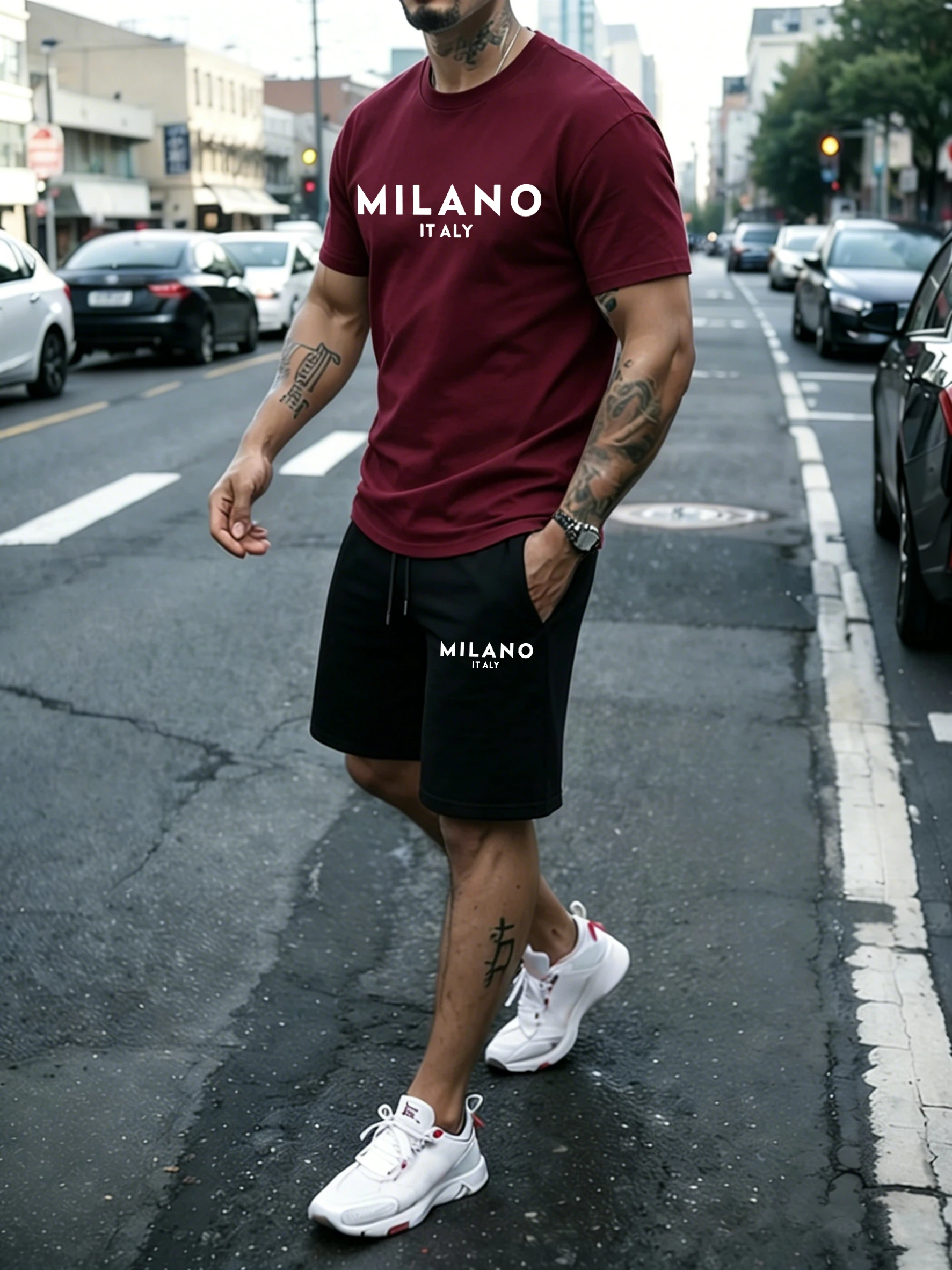 

Milano Italy Simple Letter Design Cotton Summer Soft Streetwear Suits Mens Basics Jogging Sportpants Casual Comfortable T Shirt
