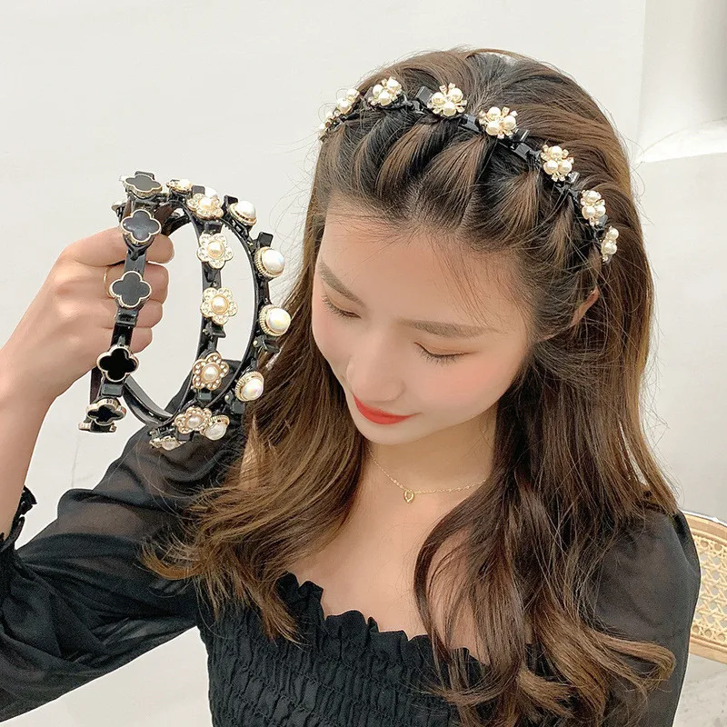 

Women's Pearl Braided Acrylic Headband Elegant Bangs Hair Clip Fashion Girls Hairband Hair Accessories