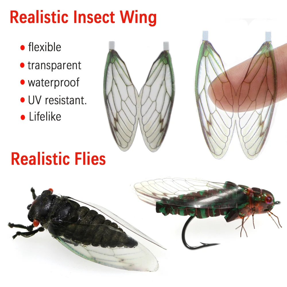 ICERIO Realistic Insect Wings Pre-cut Ready to Use Fly Tying Materials for Cicada Bumblebee Midge Housefly Ladybug Back Skin