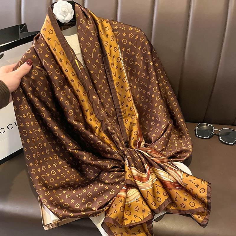 2024 Popular 180X90CM Print Bandannas Silk Scarves Four Seasons Satin Beach Sun protection Towel Fashion Flower Long Shawls