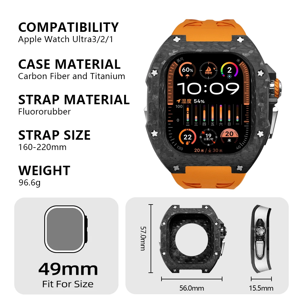 Soul Cool Carbon Fiber Case For Apple Watch Ultra 3/2 49mm Modification Kit Luxury Protection iWatch Fluororubber Strap Mod Kit