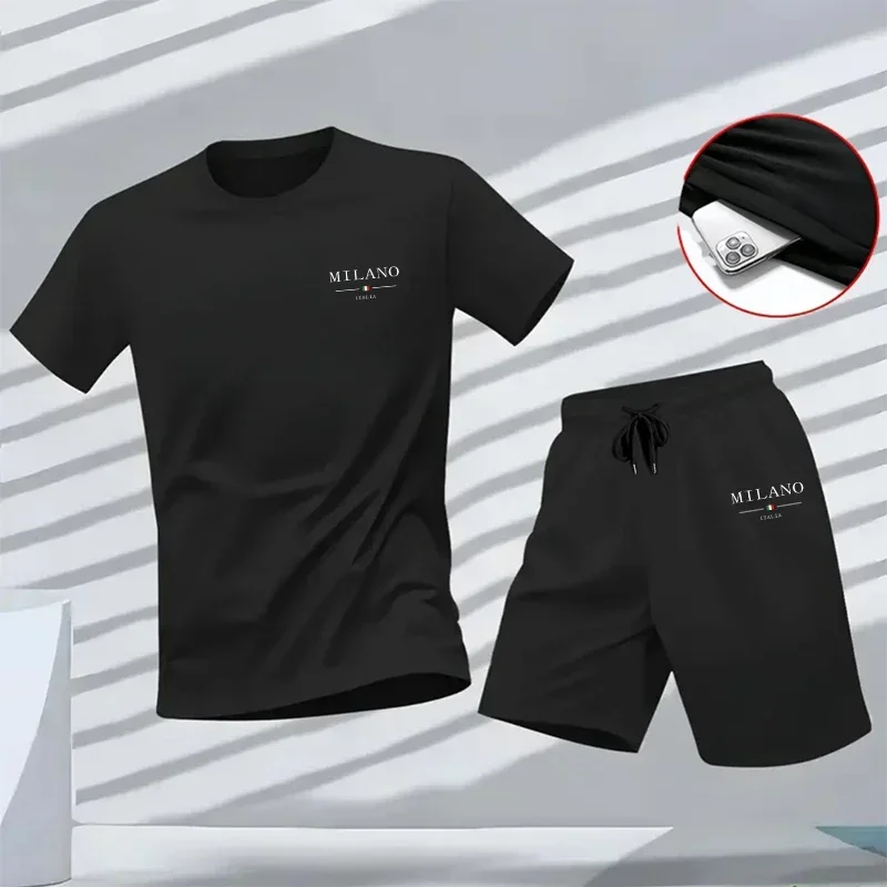 

New Men's Tracksuit Casual Quality Summer Outdoors Jogging Two-piece Set Versatile Shorts-sleeved T-shirt and Sport Short Daily