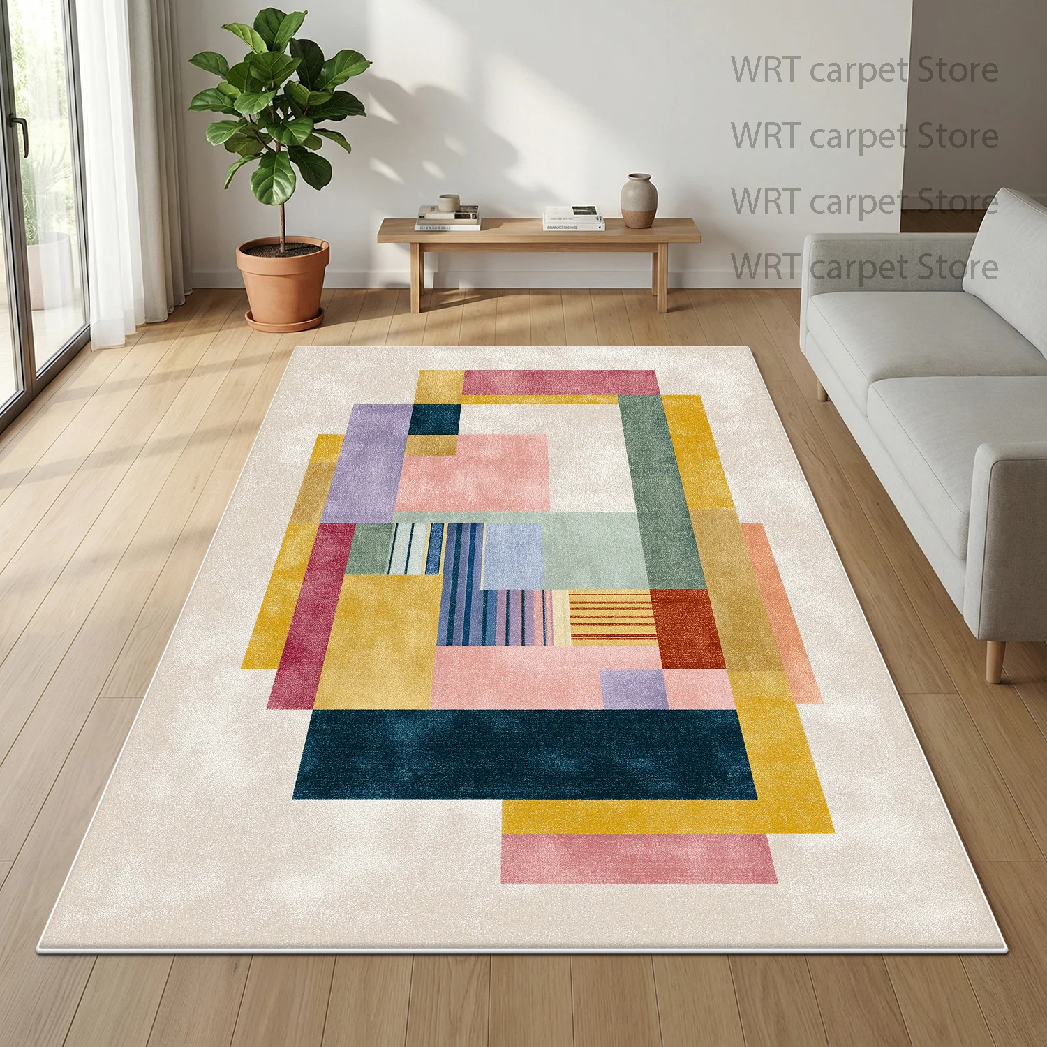Nordic Minimalism Living Room Carpet Geometric Color Block Decoration Rug Non-slip Washable Floor Mat Customizable Soft