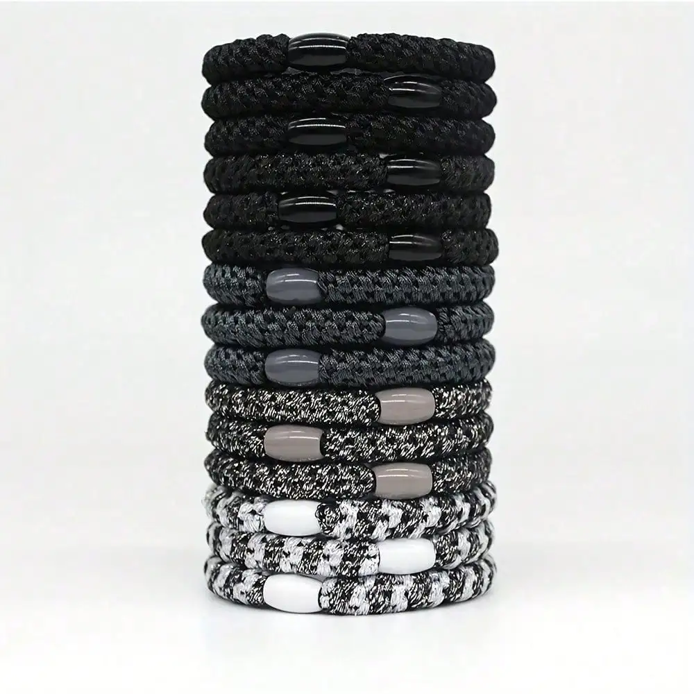 

15pcs Women's Thickened Durable Super Elastic Braided Hair Tie Rubber Band Set - Temperamental Sturdy No-Damage Hair Ties For Thick Hair, Multiple Colors, Elegant Simple Ponytail Clips, Fashionable Hair Accessories