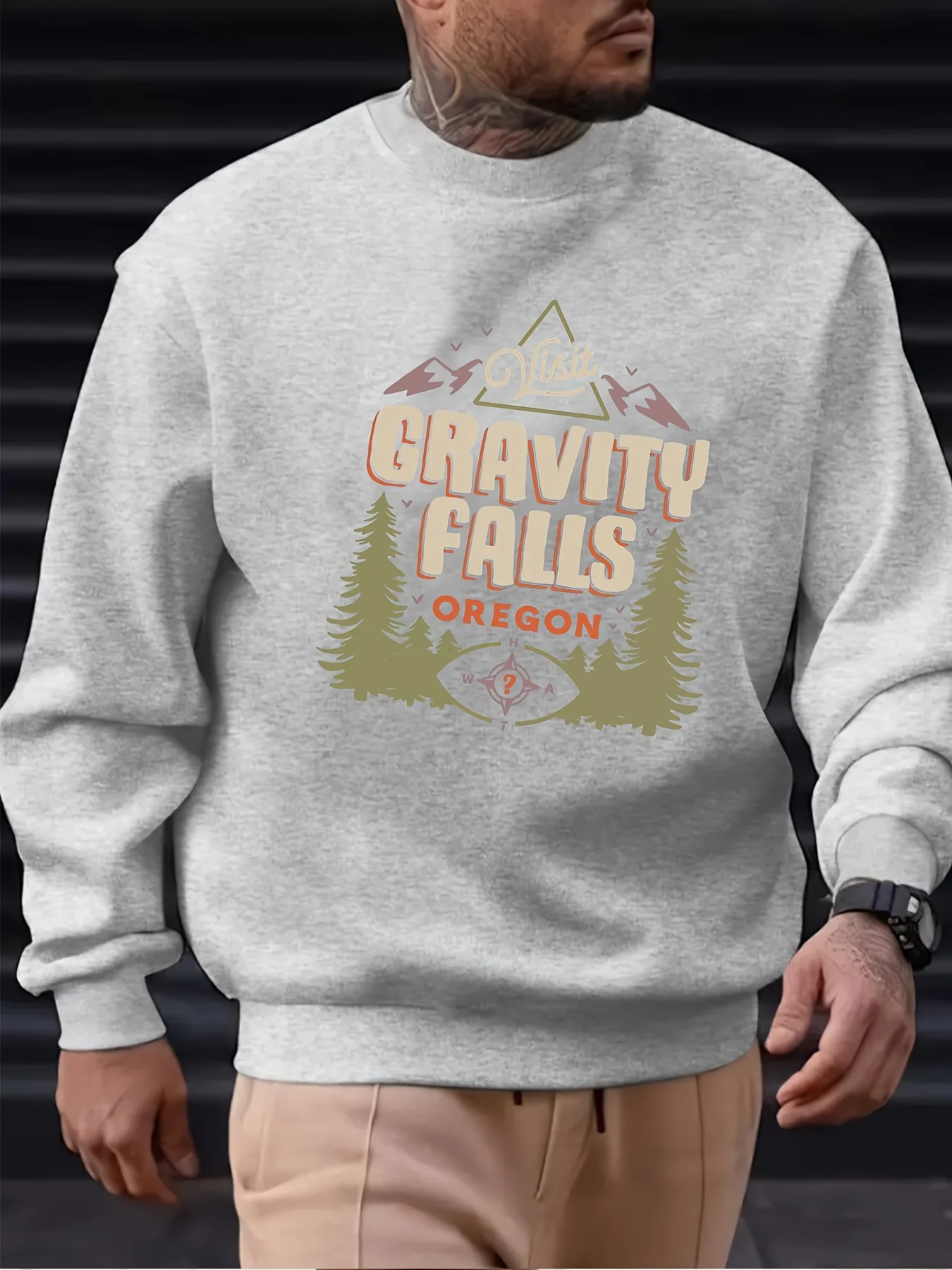 سويت شيرت برقبة دائرية برسومات جبلية للرجال والنساء - طباعة Gravity Falls National Park