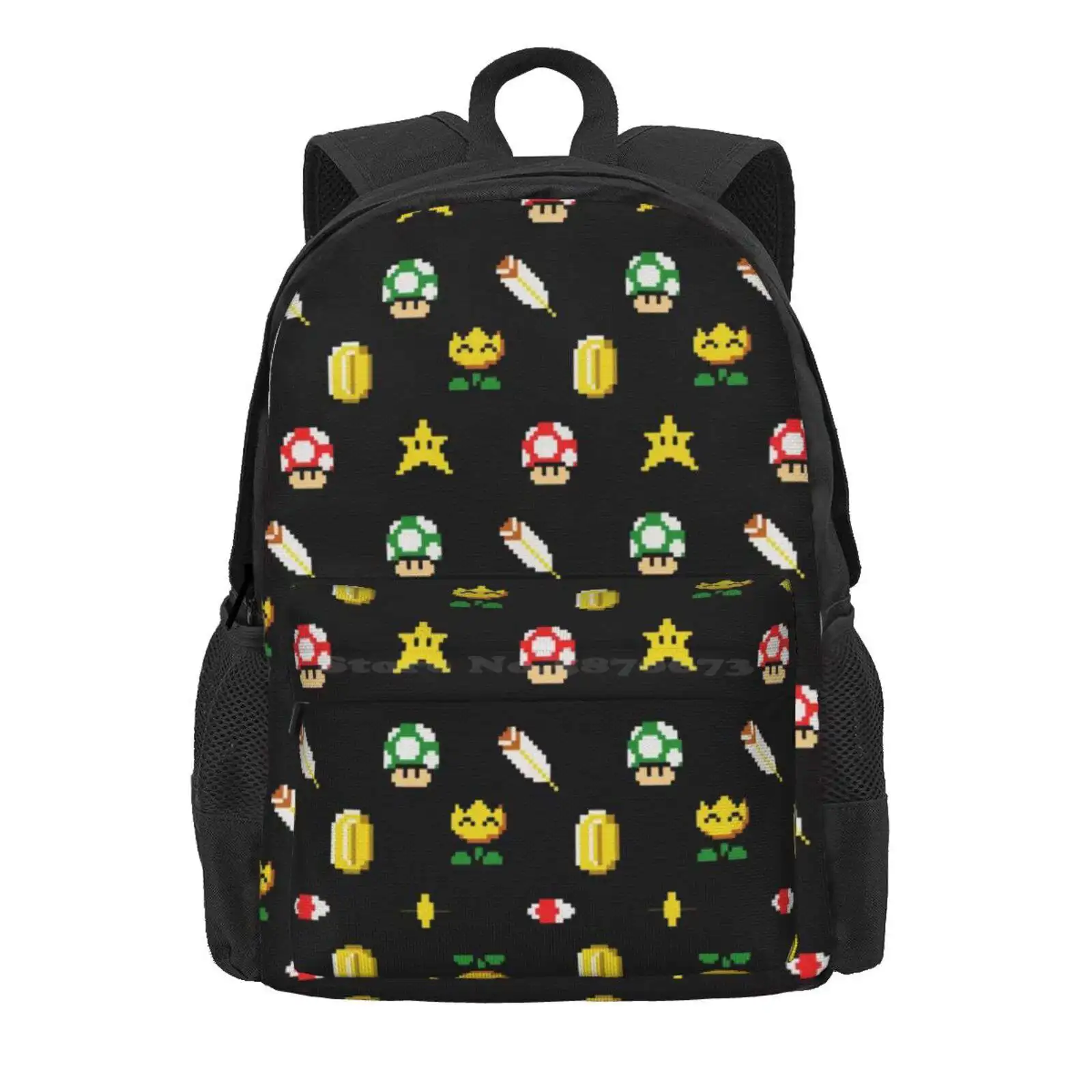 Pixel Retro Power Ups Pattern Art Hot Sale Schoolbag Backpack Fashion Bags Super Art Kart Maker Galaxy The Legend Of Tears Of