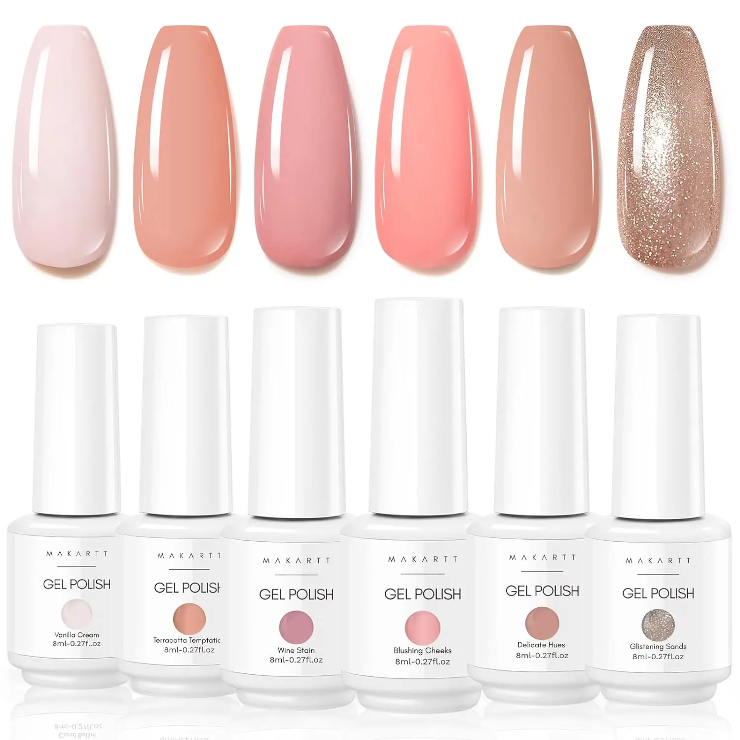 Makartt Gel Nail Polish, Nude Gillter Pink Brown Neutral 6 PCS 8ML  Soak Off UV LED All Seasons Gel Polish Manicure DIY Varnish