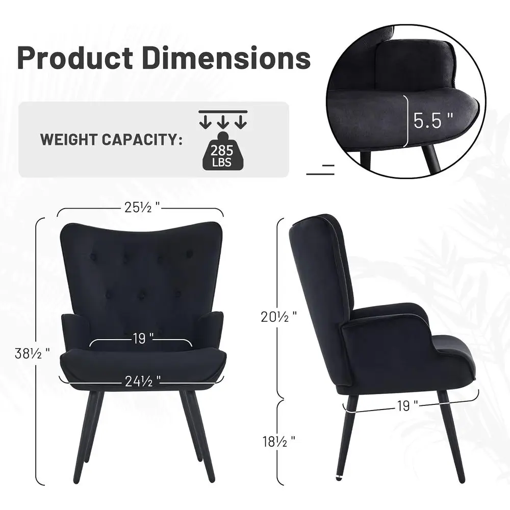 Velvet Accent Chair ern Upholstered Side Armchair with Tapered Legs Tuted Button Wingback Soa Chairs Tall Back Reading or Living